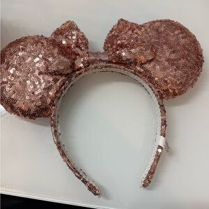 Disney Parks Minnie Mouse Rose Gold Sequin Ear Headband Bow Adult